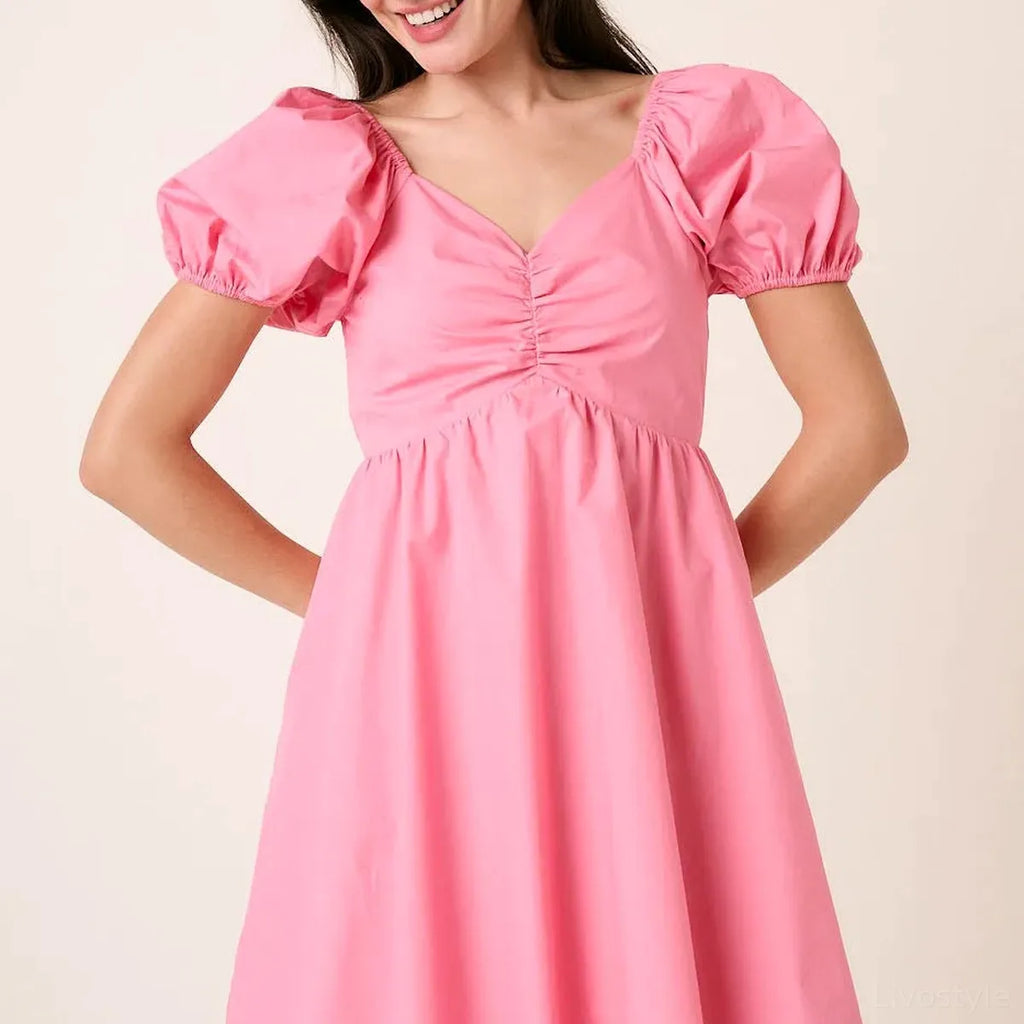Sweetheart Puff Sleeve Smocked Cotton Mini Dress