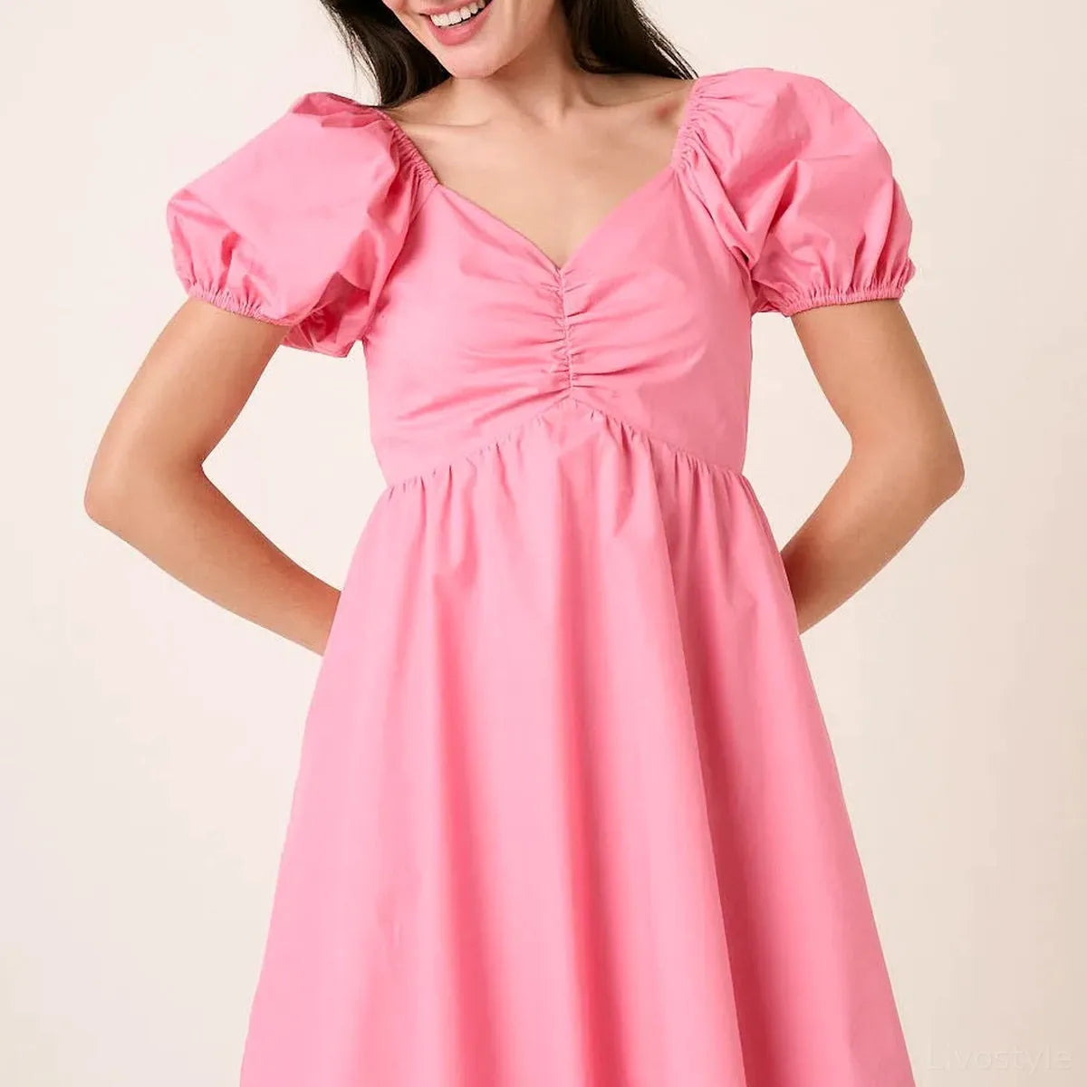 Sweetheart Puff Sleeve Smocked Cotton Mini Dress