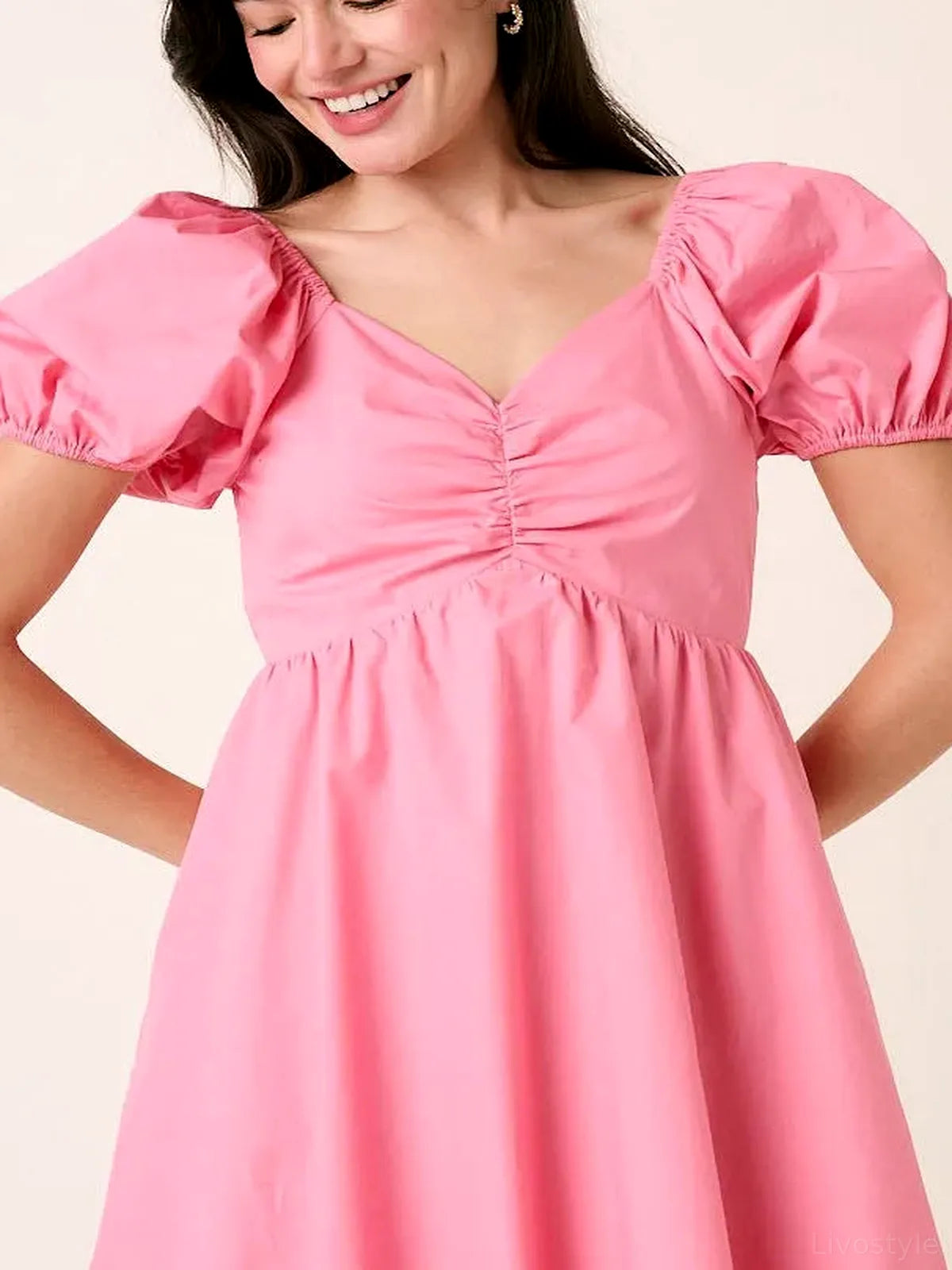 Sweetheart Puff Sleeve Smocked Cotton Mini Dress