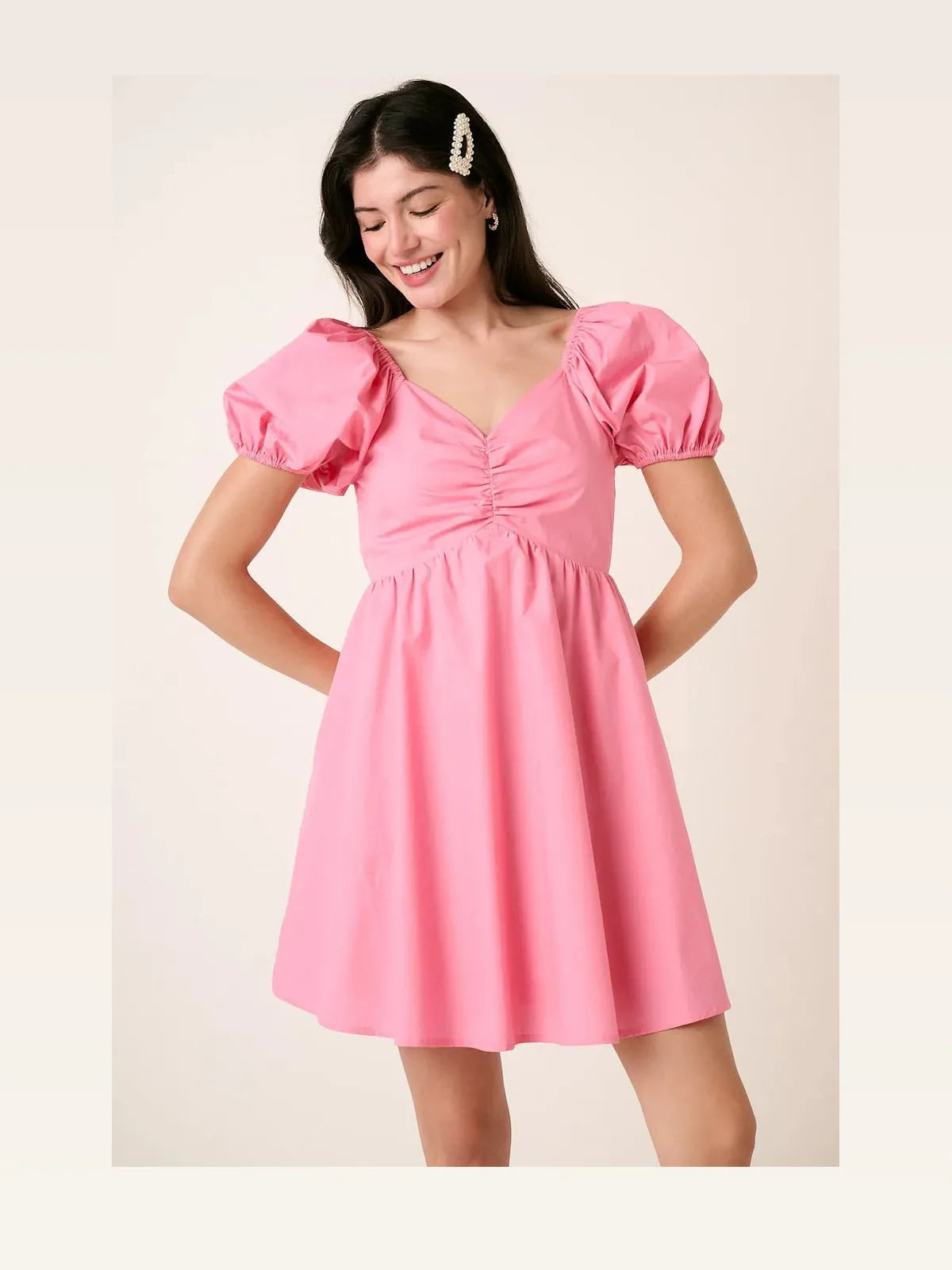 Sweetheart Puff Sleeve Smocked Cotton Mini Dress
