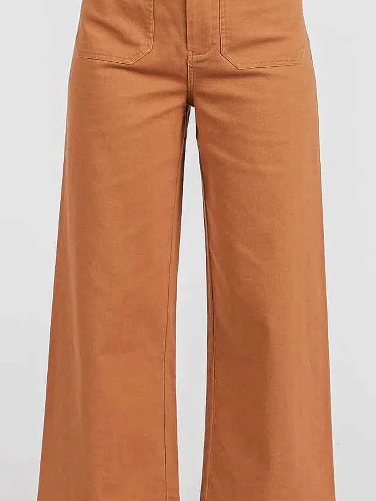 High Rise Wide Leg Twill Pants with Patch Pockets – Cinnamon