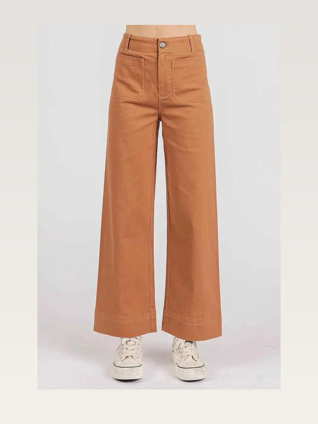 High Rise Wide Leg Twill Pants with Patch Pockets – Cinnamon