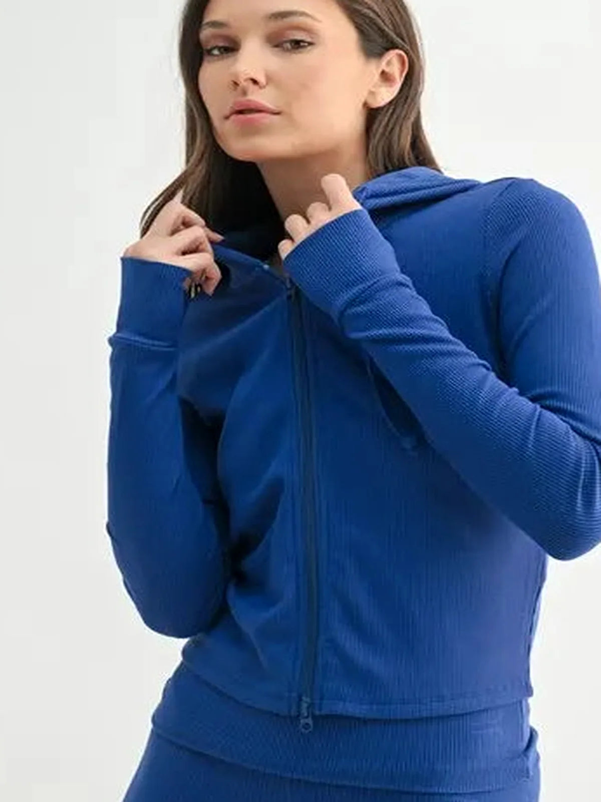 Ribbed Knit Long Sleeve Pullover Hoodie