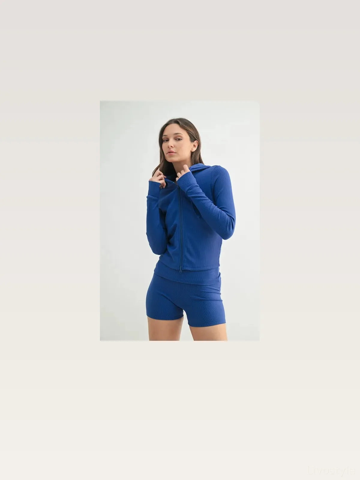 Ribbed Knit Long Sleeve Pullover Hoodie