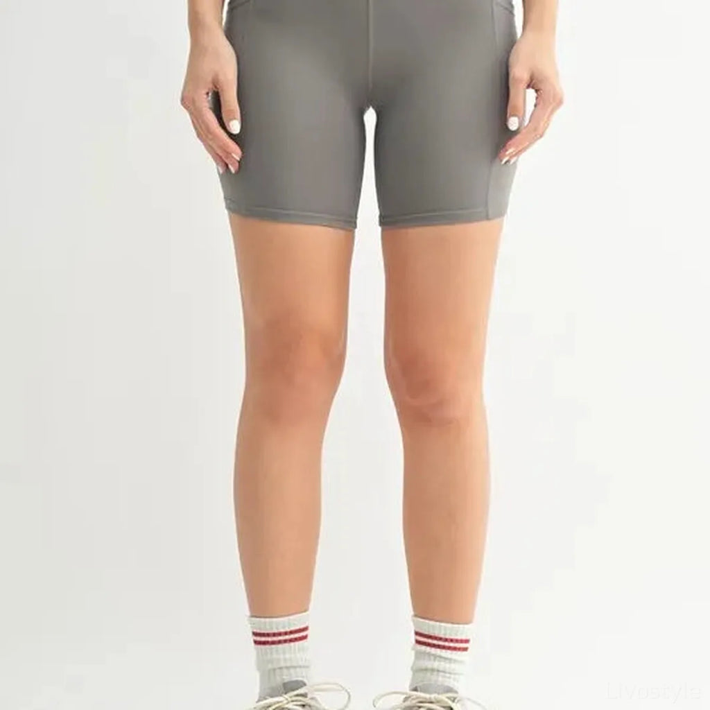 Pewter High-Waisted Sculpt Biker Shorts with Pockets