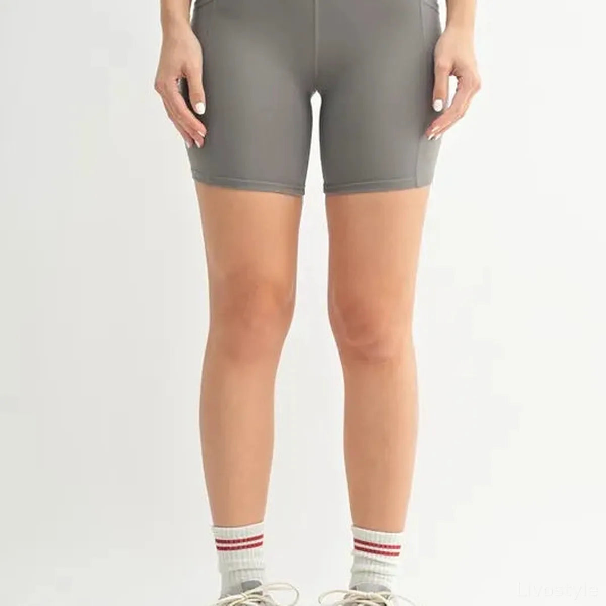 Pewter High-Waisted Sculpt Biker Shorts with Pockets