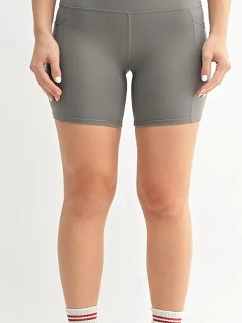 Pewter High-Waisted Sculpt Biker Shorts with Pockets