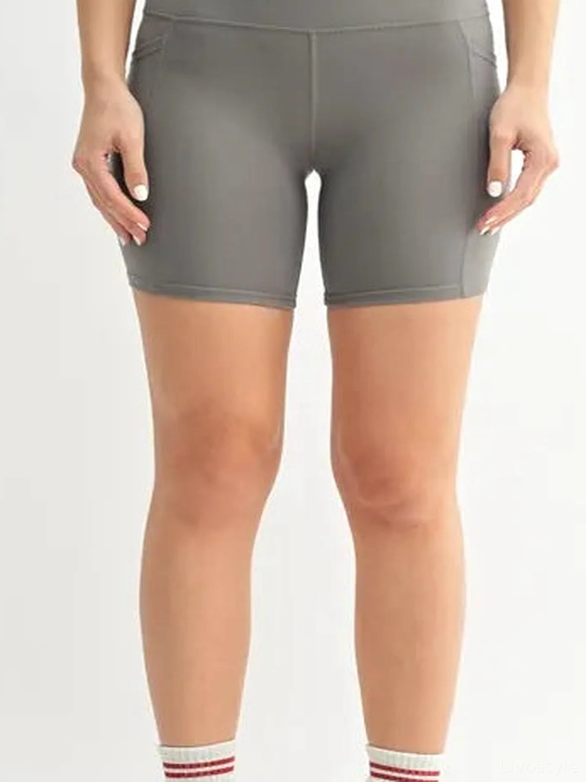 Pewter High-Waisted Sculpt Biker Shorts with Pockets