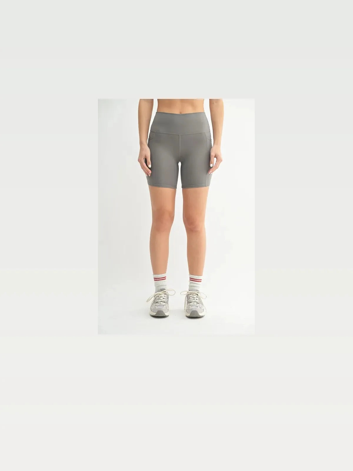 Pewter High-Waisted Sculpt Biker Shorts with Pockets