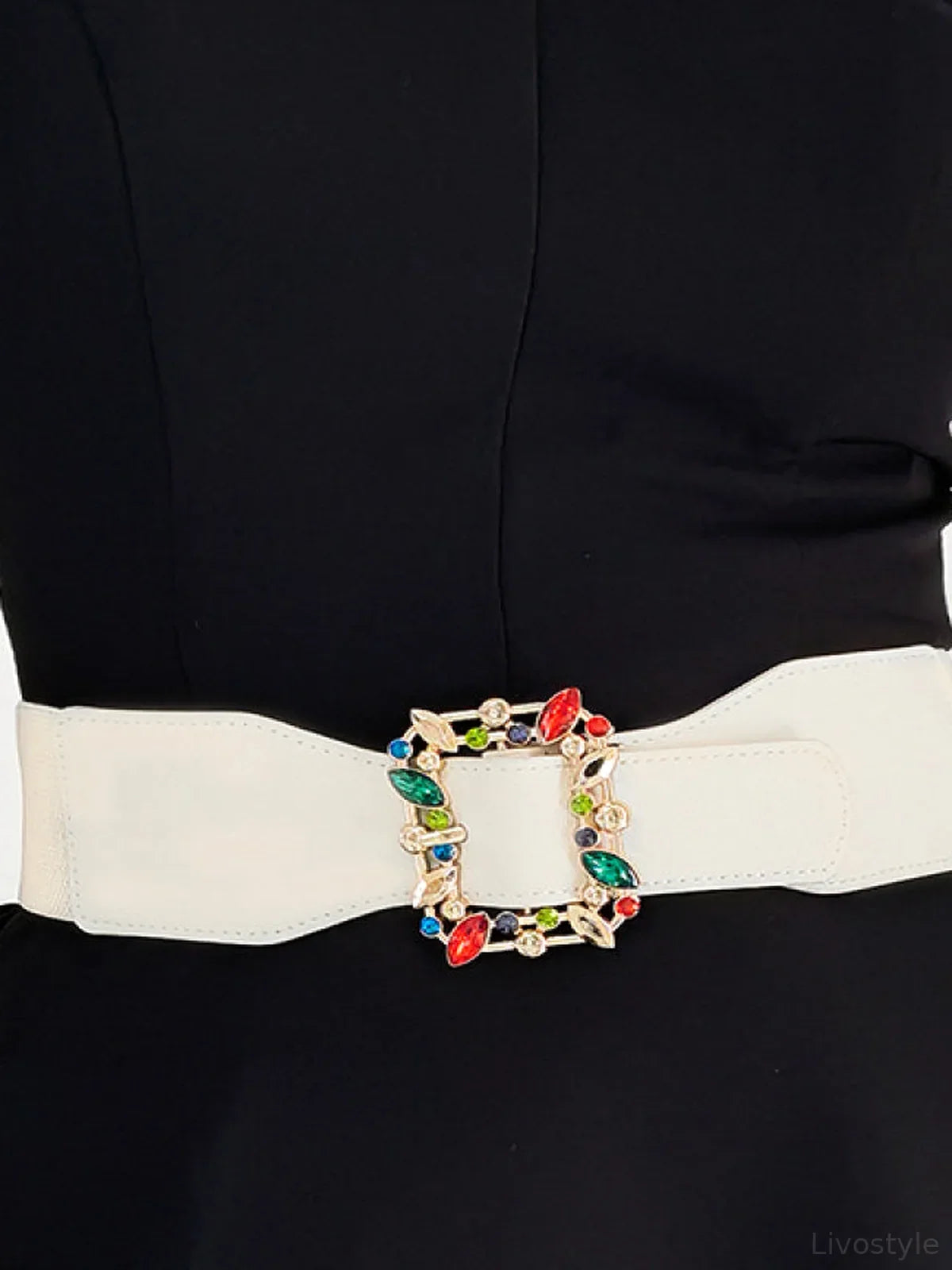 Multicolored Leaf Buckle Elastic Belt