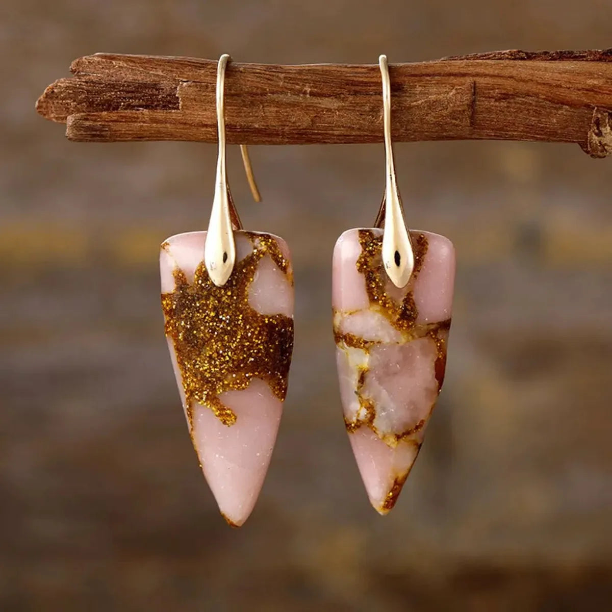 Natural Stone Geometric Drop Earrings