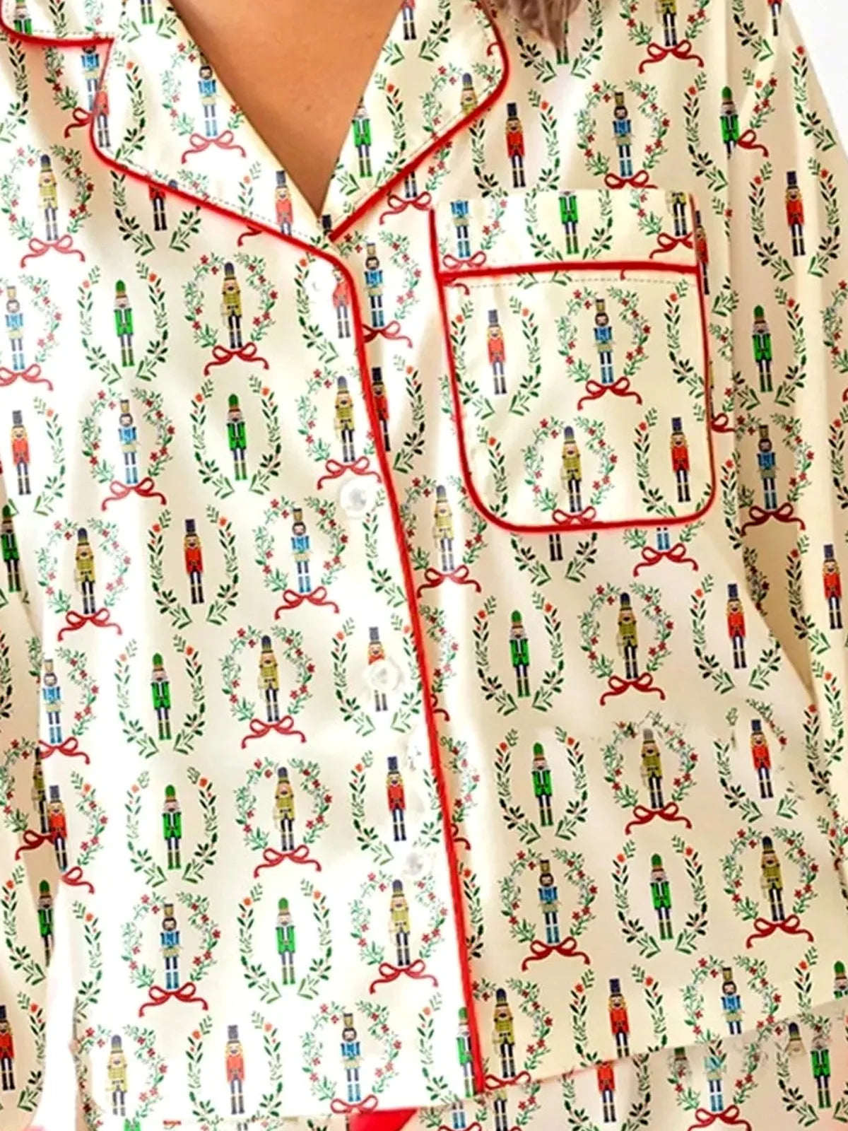 Beige Nutcracker Print Long Sleeve Top and Shorts Lounge Set