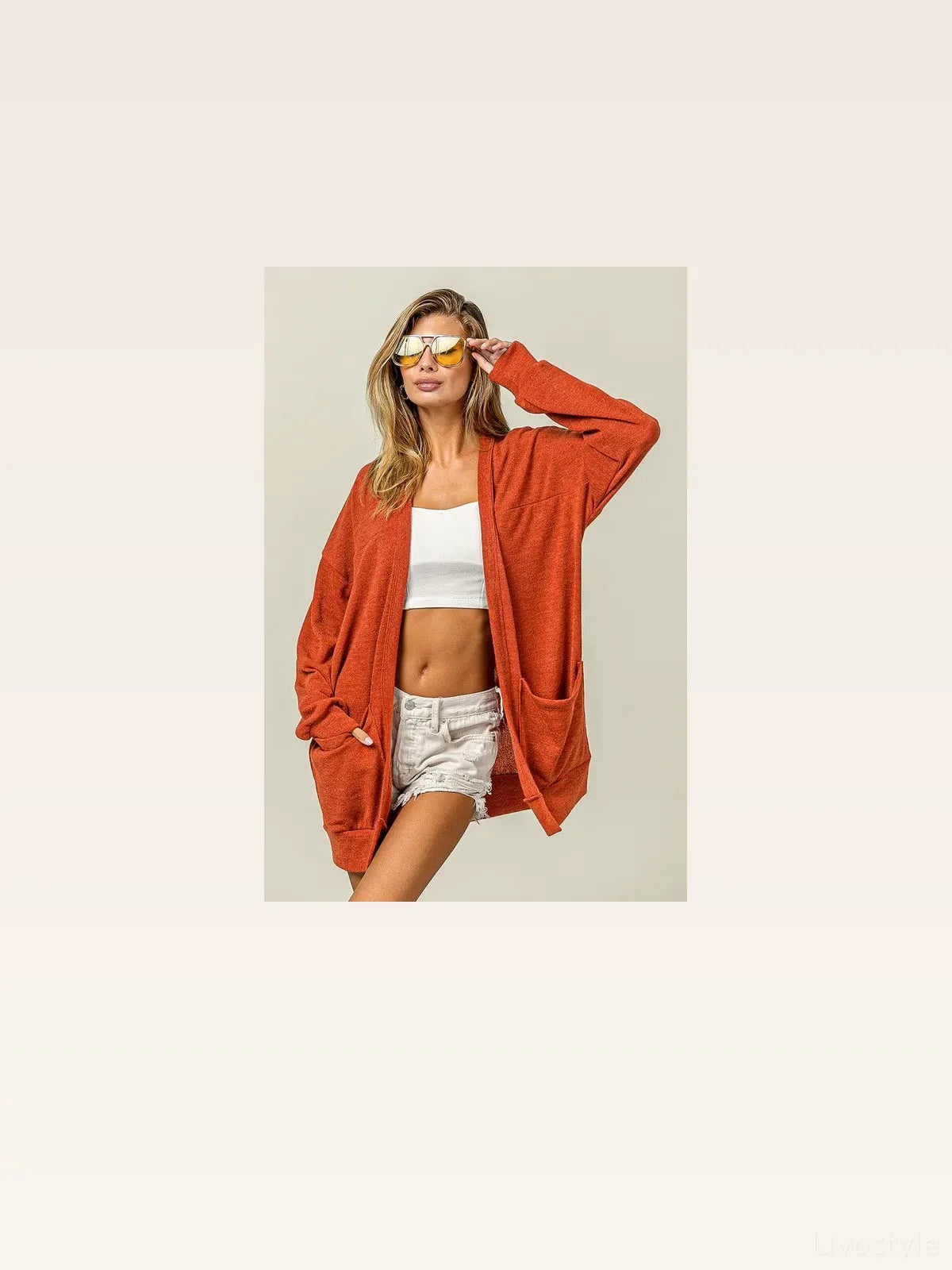 Open Front Drop Shoulder Cardigan with Pockets