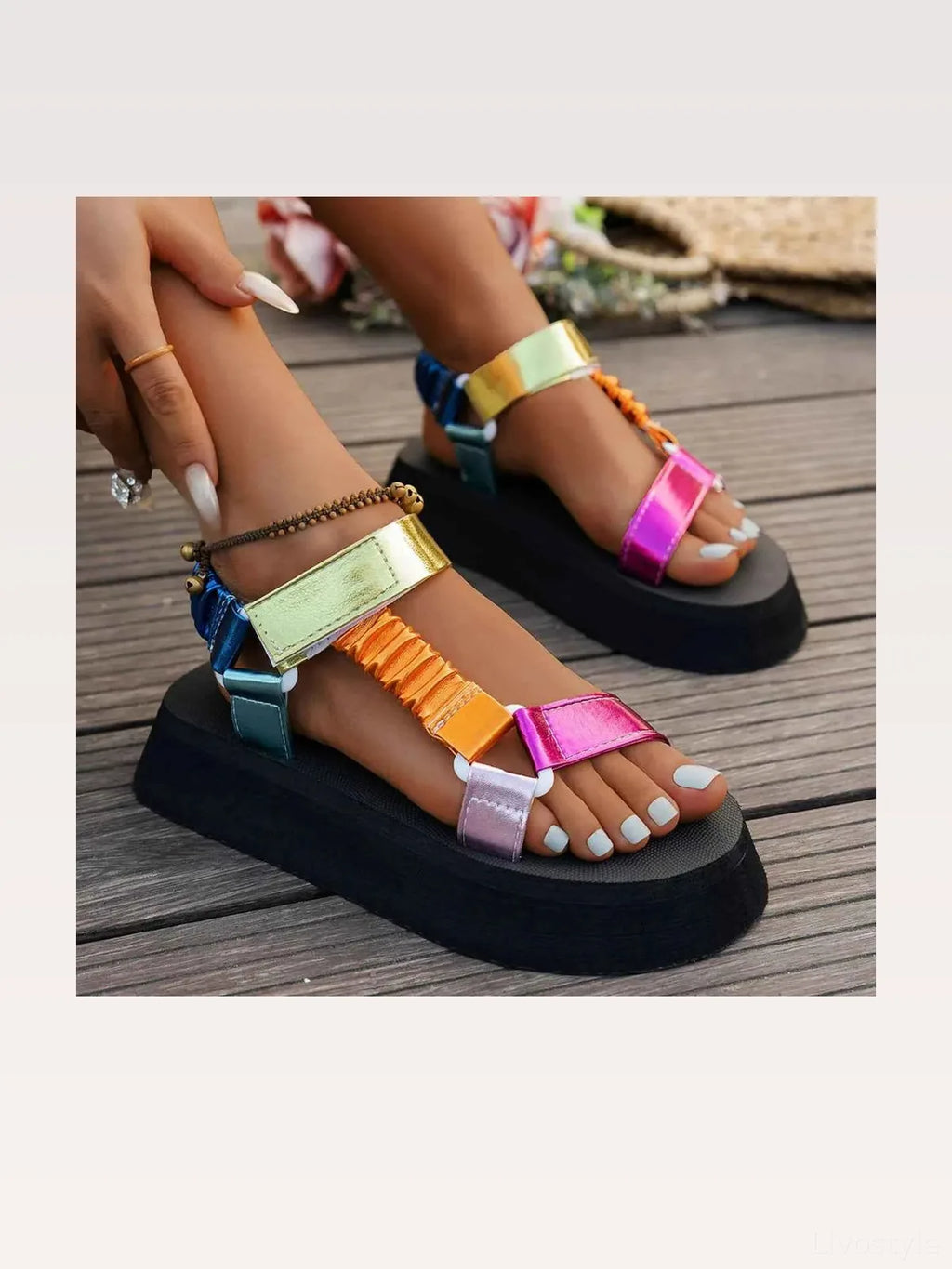 Metallic Strappy Open Toe Platform Sandals