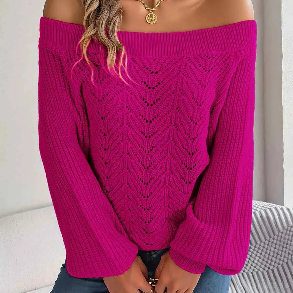 Openwork Off-Shoulder Long Sleeve Sweater
