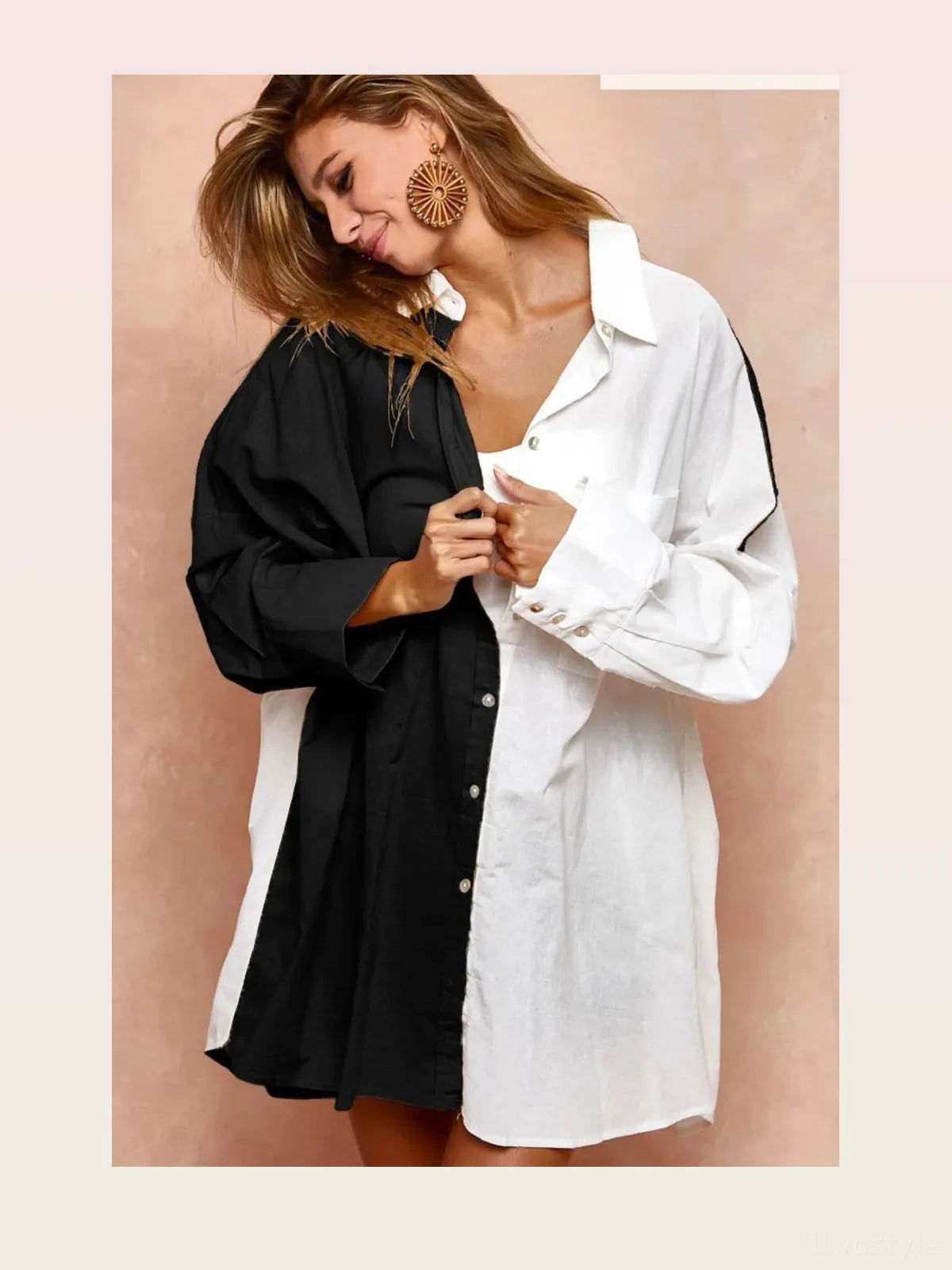 Oversized Color Block Button-Down Collared Shirt