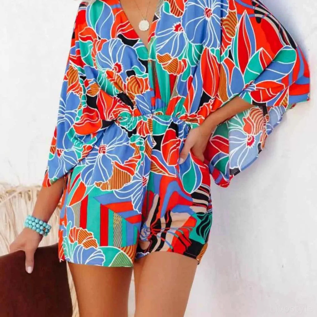 Oversized Tied Back Printed Short Sleeve Romper