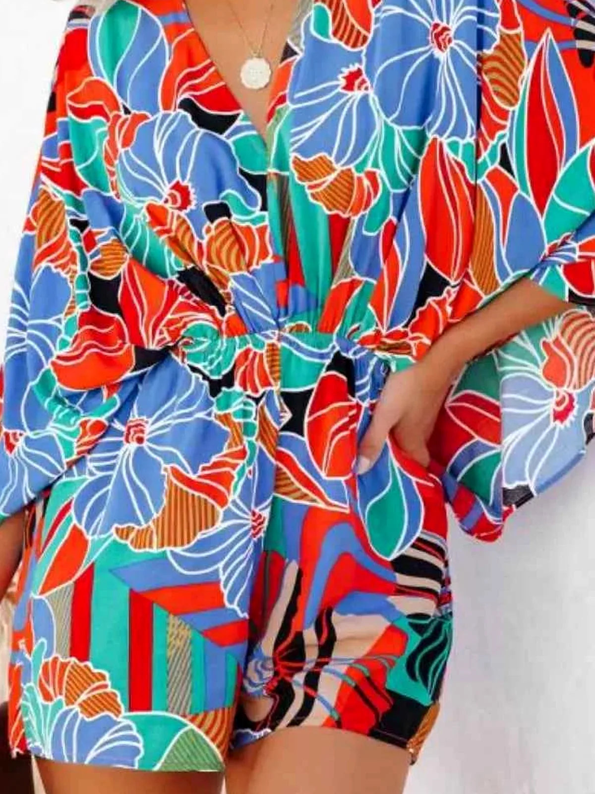 Oversized Tied Back Printed Short Sleeve Romper