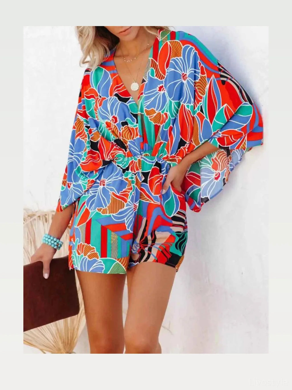Oversized Tied Back Printed Short Sleeve Romper