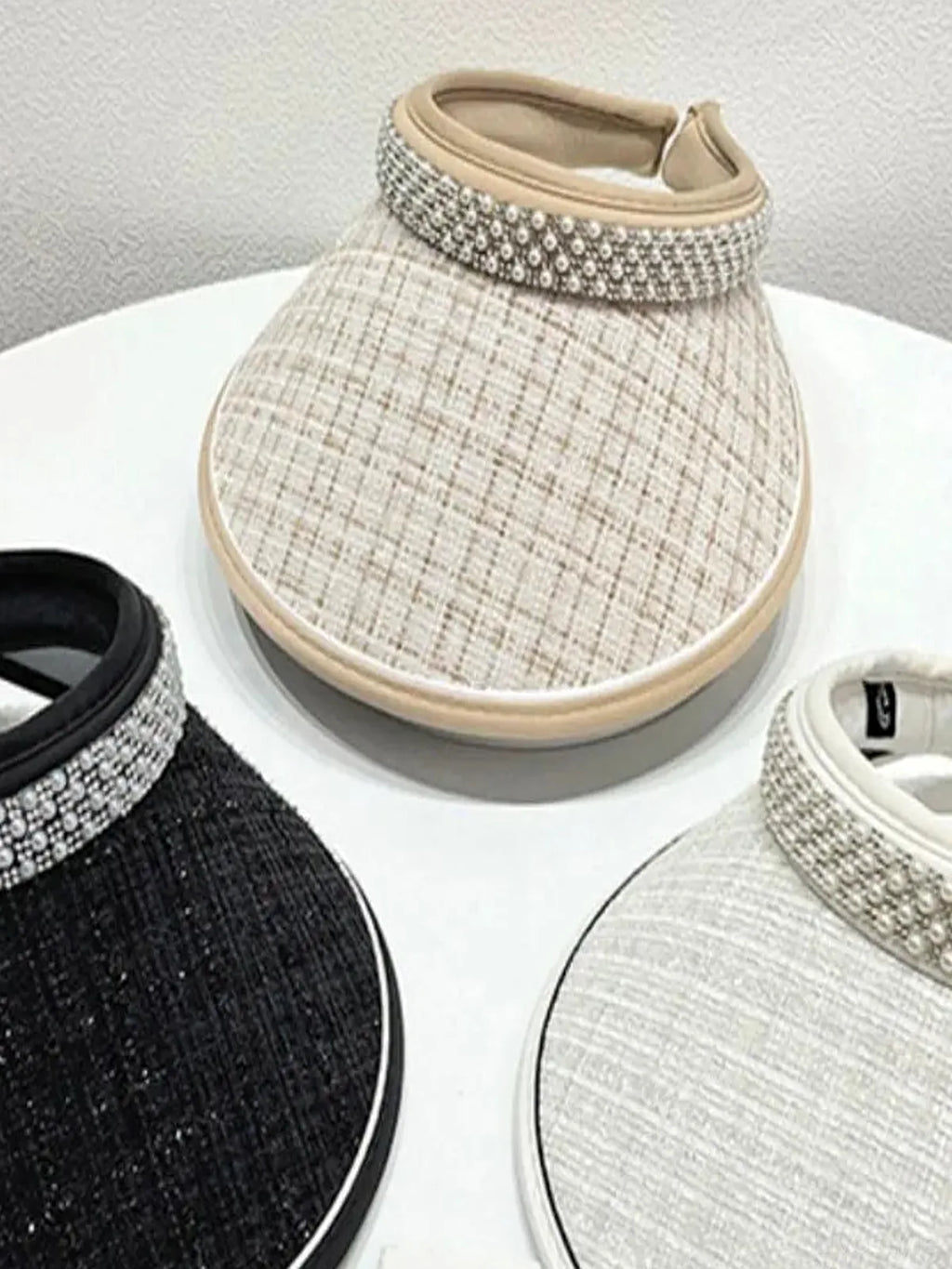 Pearl Detail Checkered Sun Visor Hat