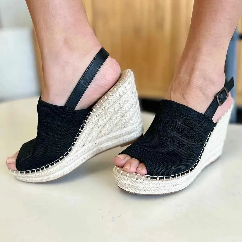 Woven Peep Toe Wedge Slingback Sandals