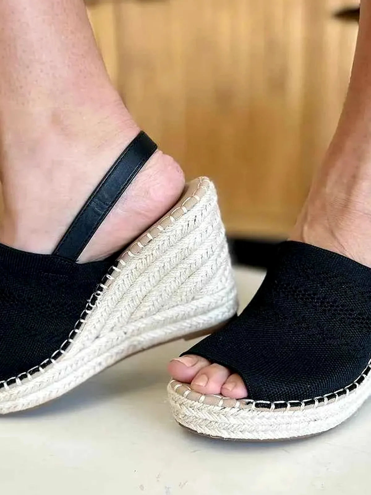 Woven Peep Toe Wedge Slingback Sandals