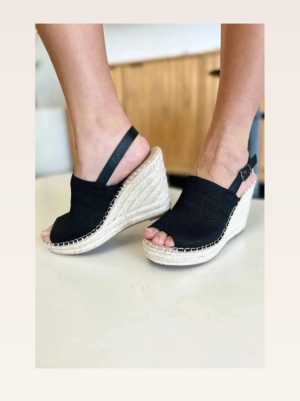Woven Peep Toe Wedge Slingback Sandals