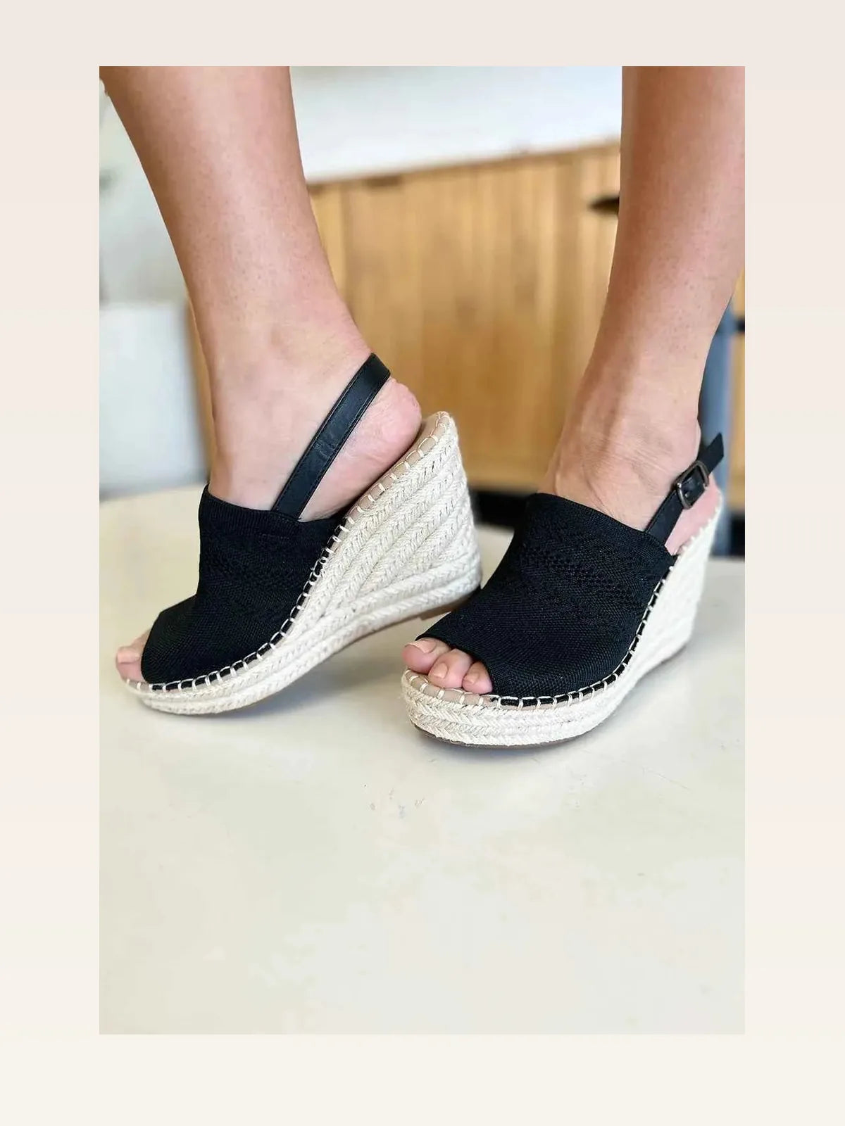 Woven Peep Toe Wedge Slingback Sandals