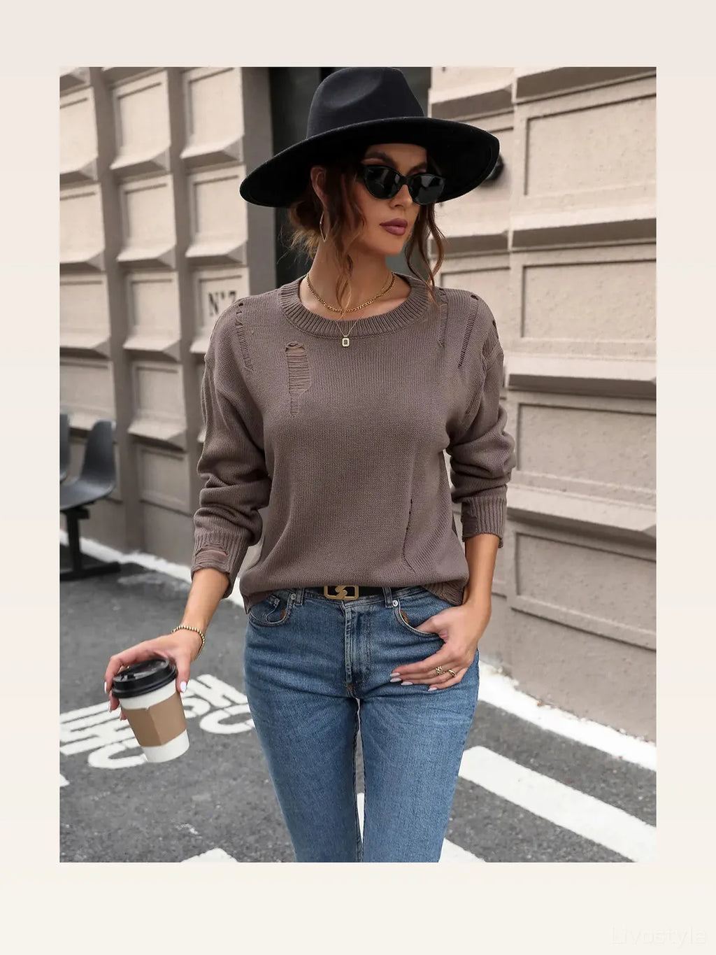 Cutout Round Neck Long Sleeve Sweater