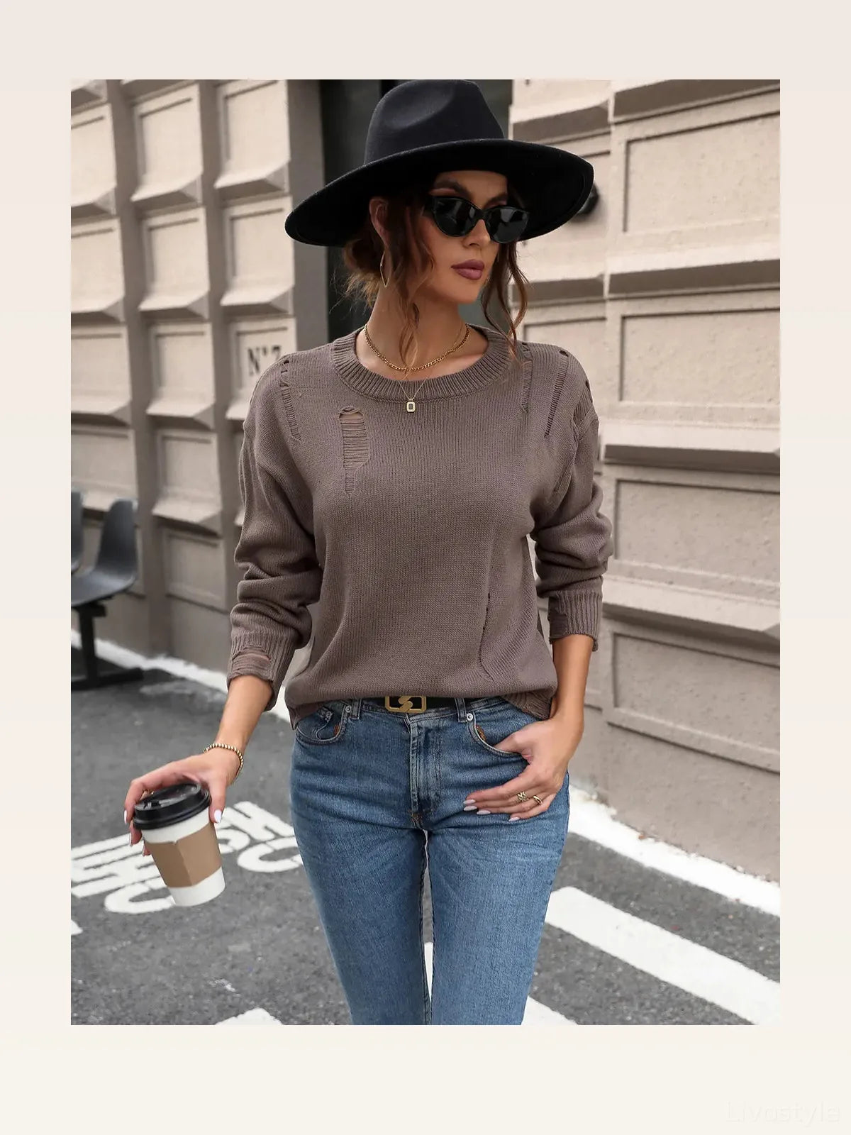 Cutout Round Neck Long Sleeve Sweater