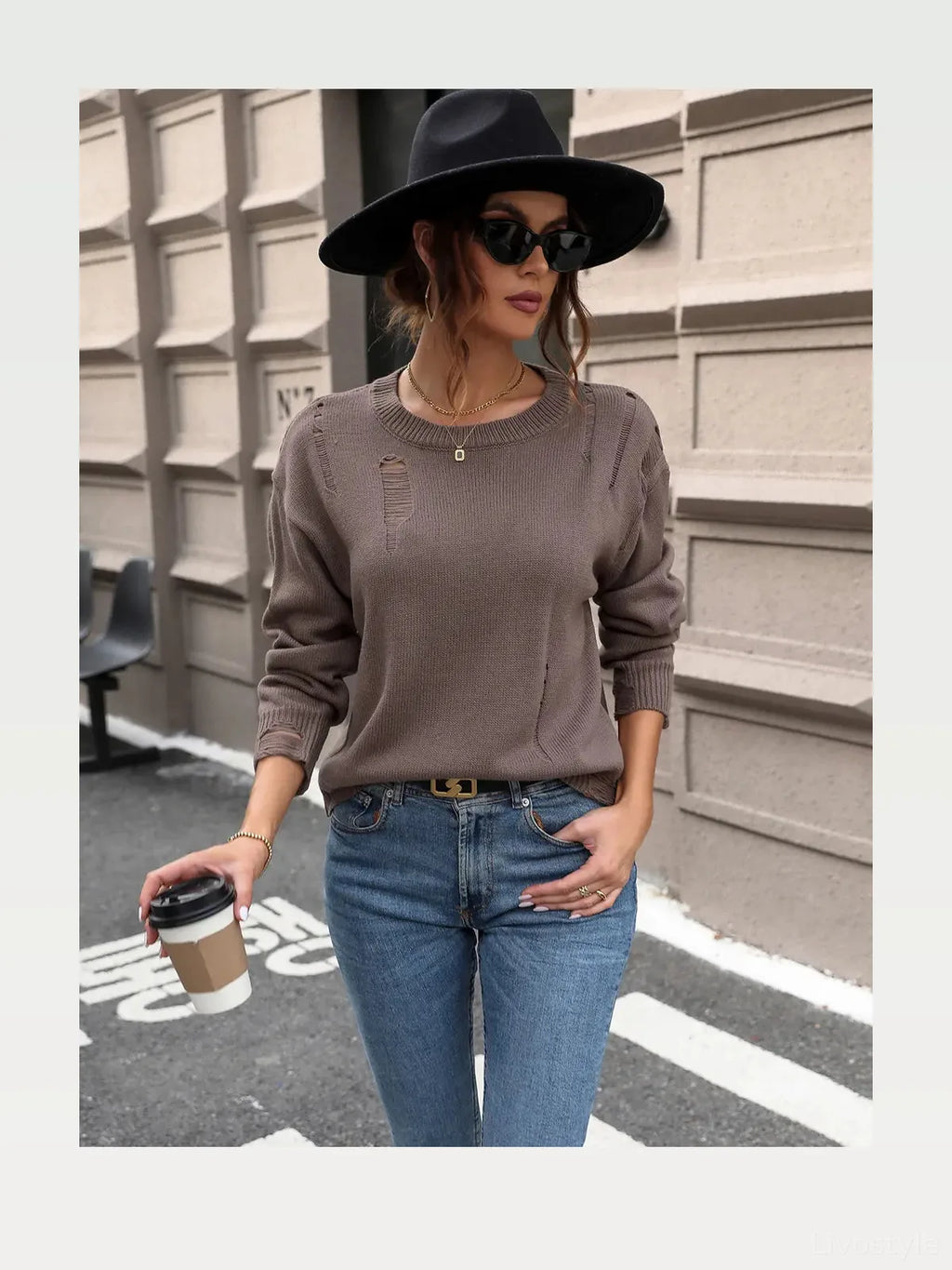 Cutout Round Neck Long Sleeve Sweater