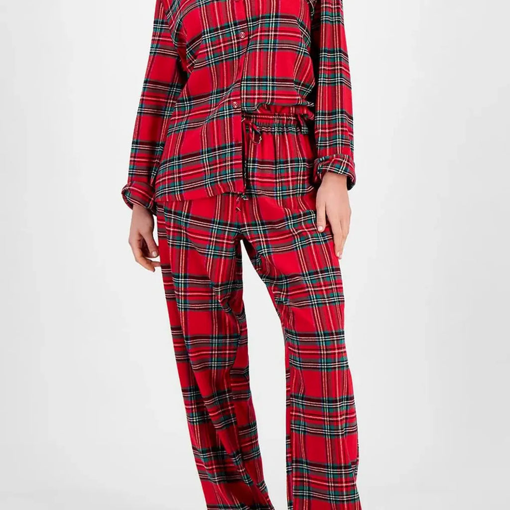 Plaid Collared Button Up Top and Pants Lounge Set