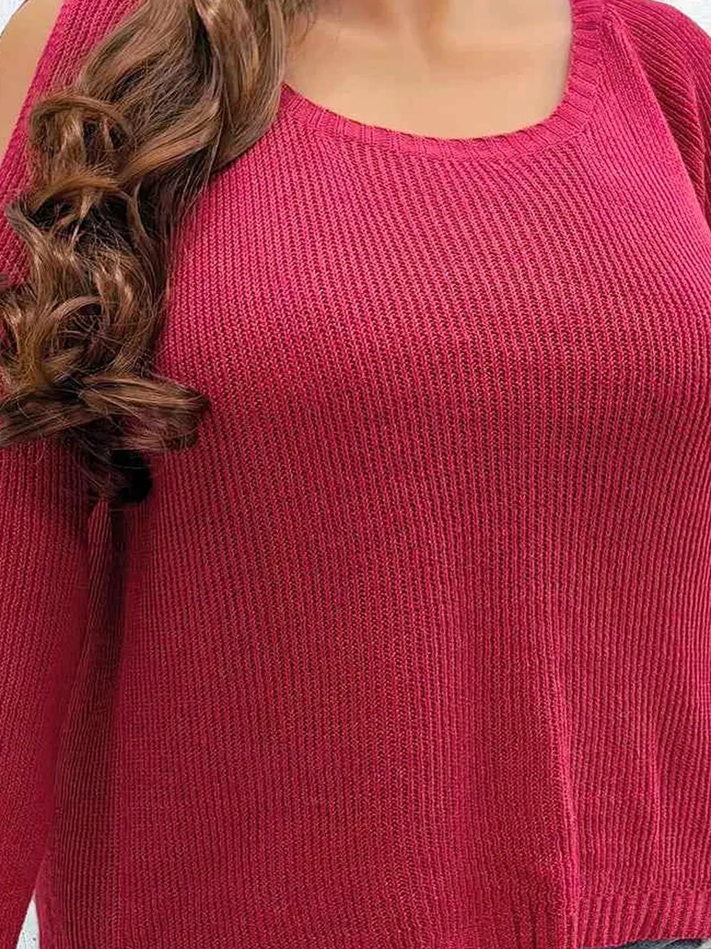 Cold Shoulder Ribbed Scoop Neck Long Sleeve Sweater