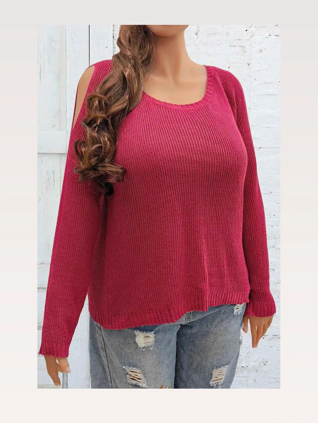 Cold Shoulder Ribbed Scoop Neck Long Sleeve Sweater