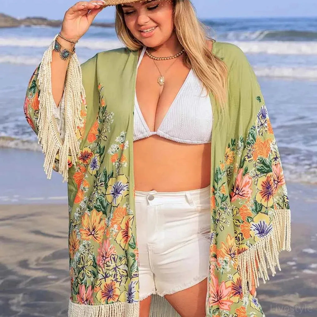 Fringe Open Front Cover-Up – Plus Size