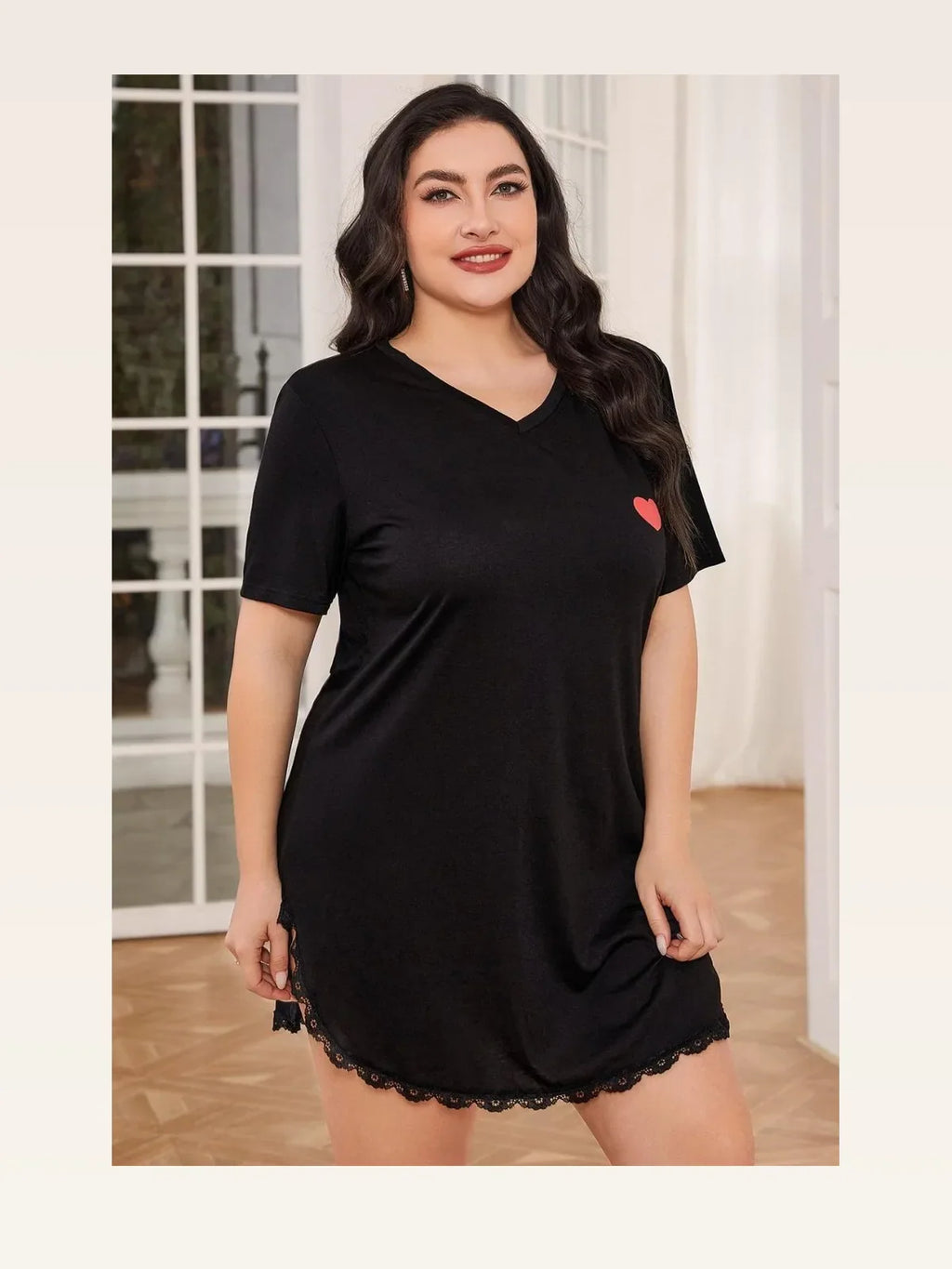 Lace Trim V-Neck Short Sleeve Night Dress – Plus Size