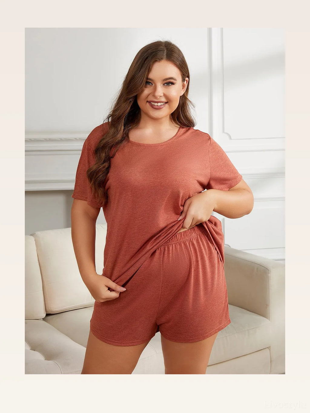 Round Neck Short Sleeve Two-Piece Loungewear Set with Shorts