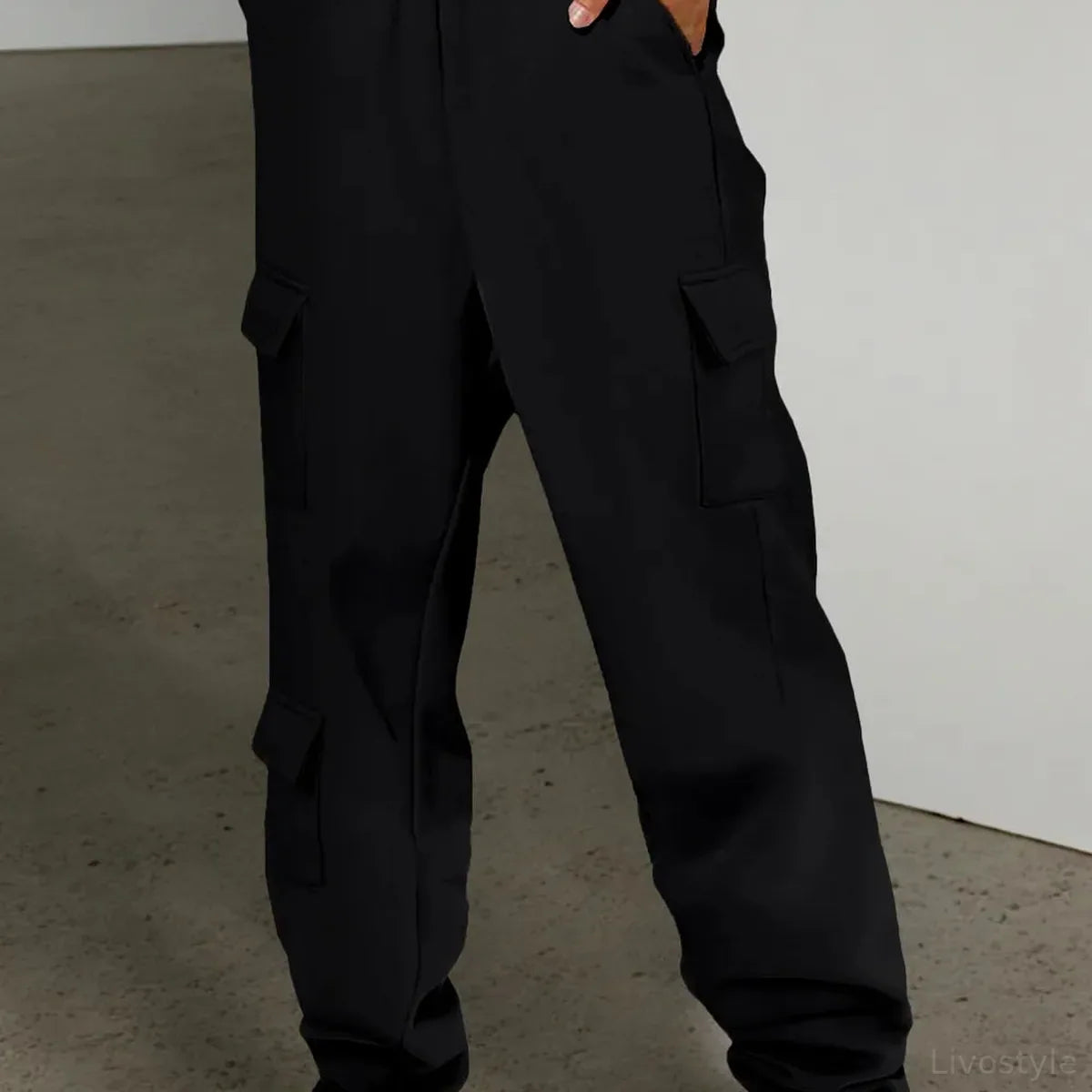 Black Pocketed Elastic Waist Drawstring Active Joggers