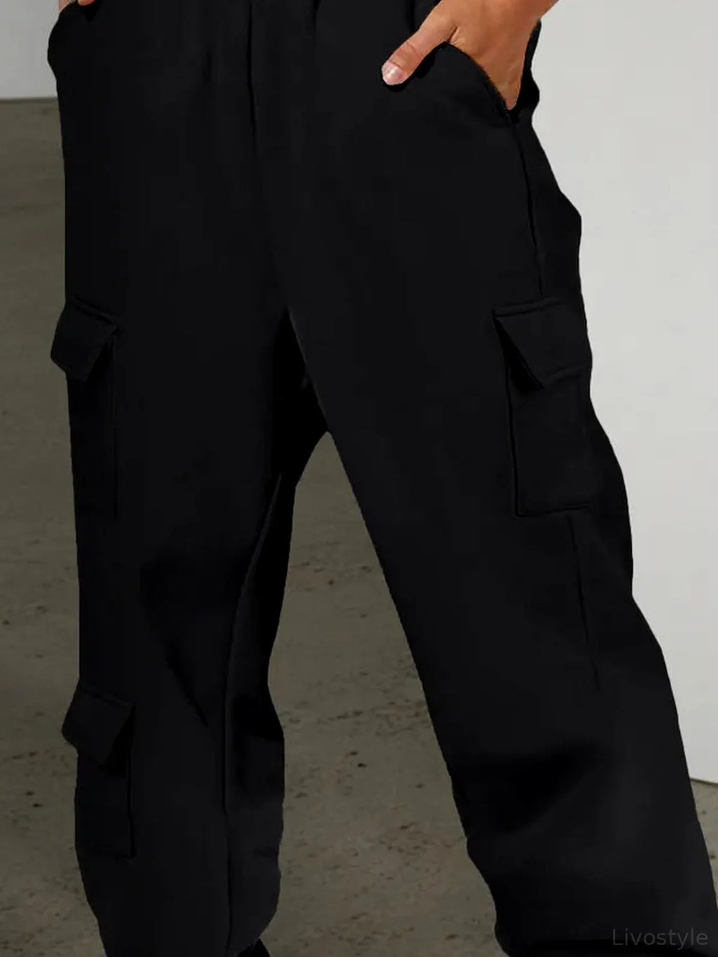 Black Pocketed Elastic Waist Drawstring Active Joggers