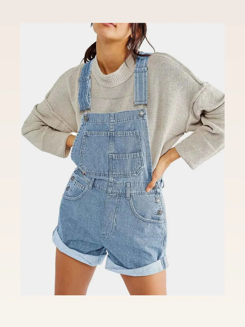 Pocketed Square Neck Wide Strap Denim Short Overalls
