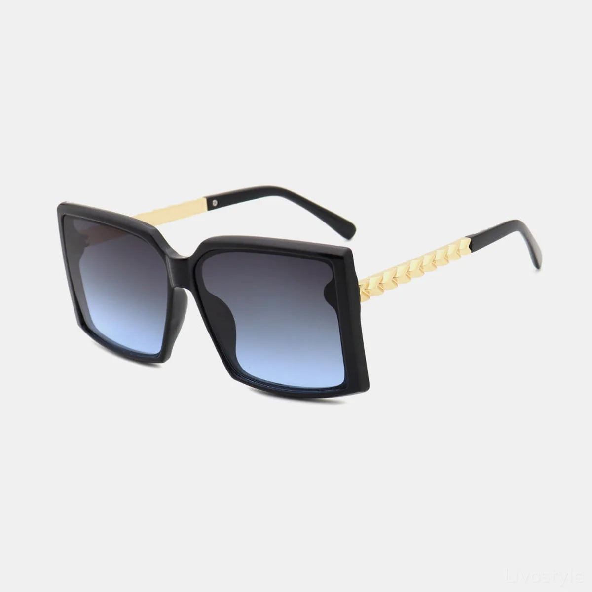 Square Polycarbonate Sunglasses with Gold Accents and Gradient Lenses