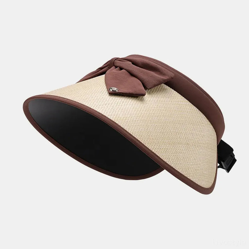 Adjustable Woven Straw-Look Sun Hat with Bow and Visor