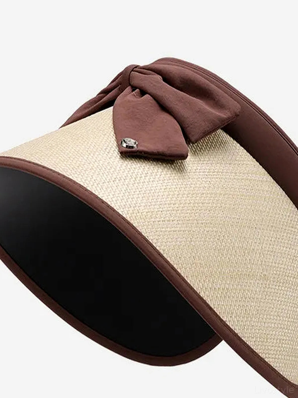 Adjustable Woven Straw-Look Sun Hat with Bow and Visor