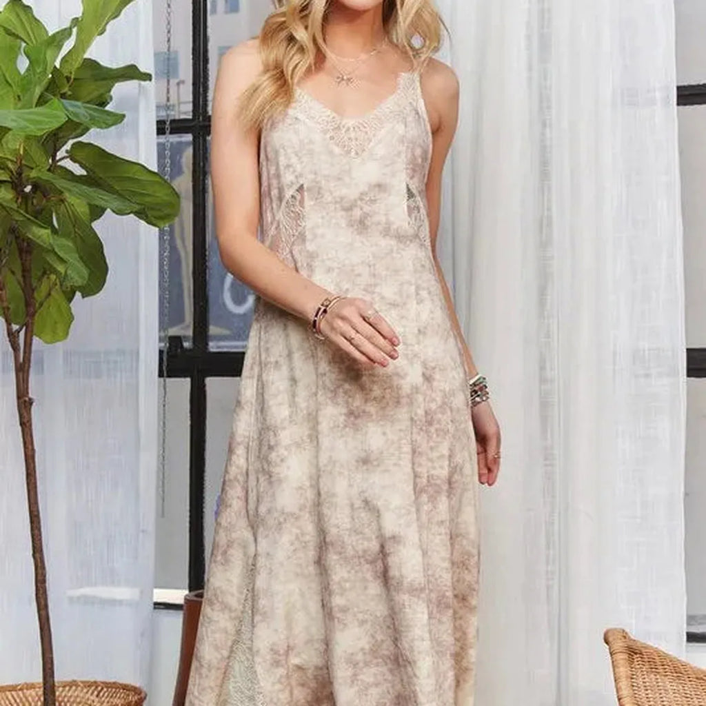 Lace Trim Midi Dress with Spaghetti Straps