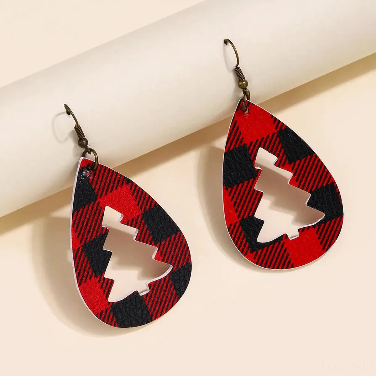PU Leather Cutout Christmas Tree Dangle Earrings