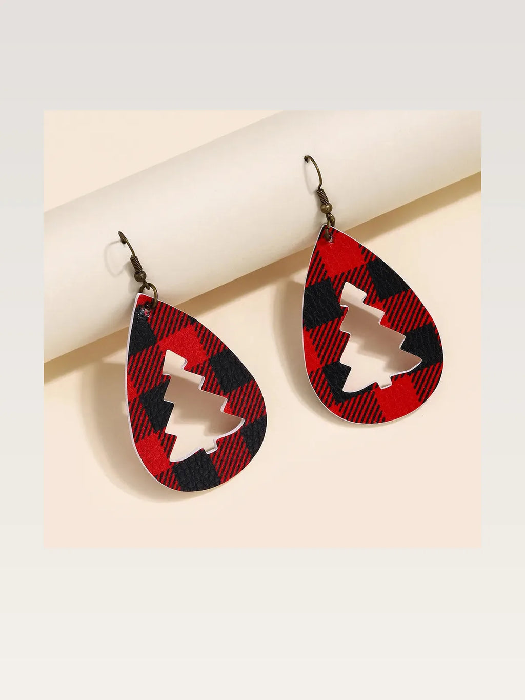 PU Leather Cutout Christmas Tree Dangle Earrings