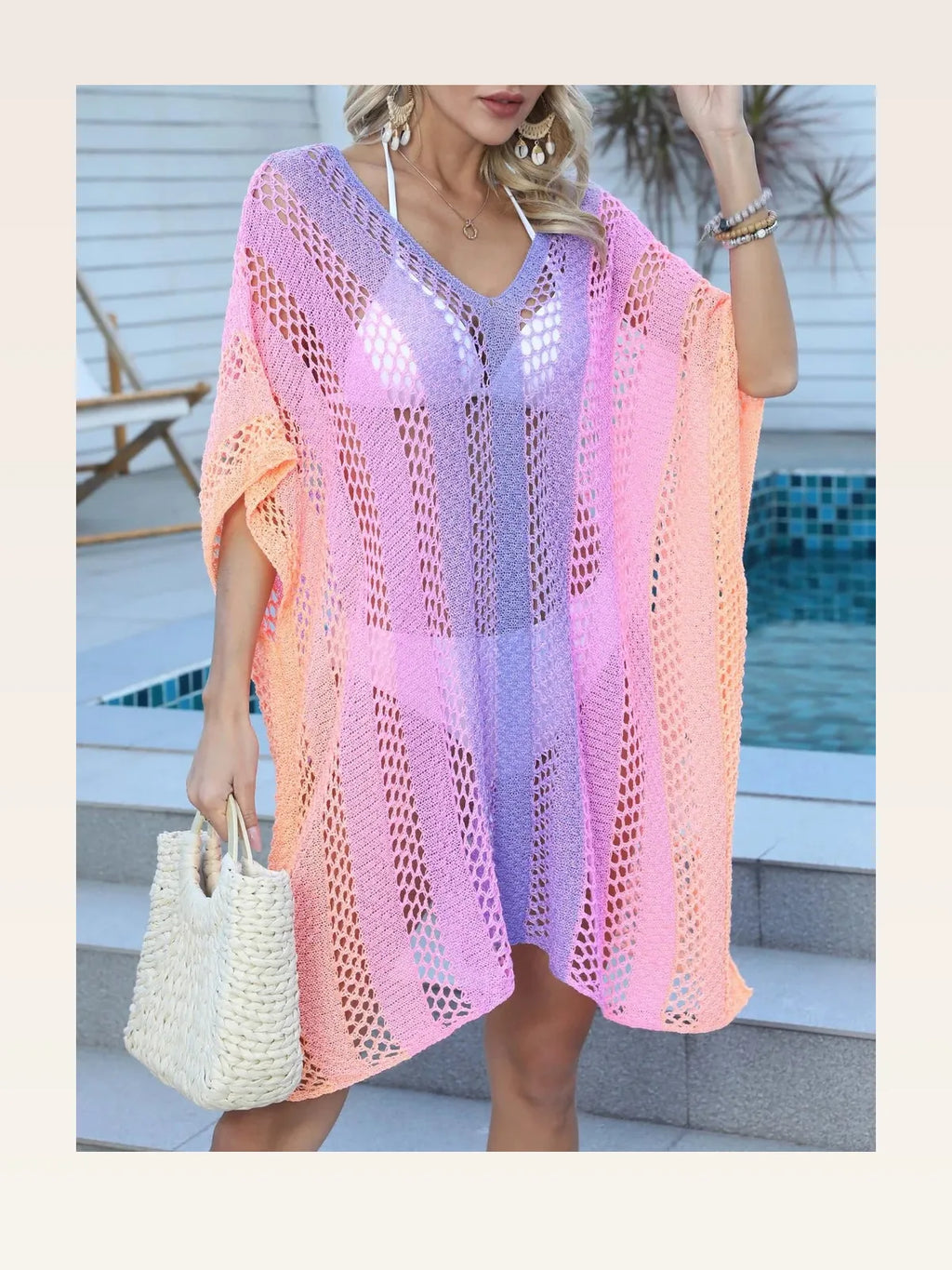 Rainbow Gradient Crochet Beach Cover-Up