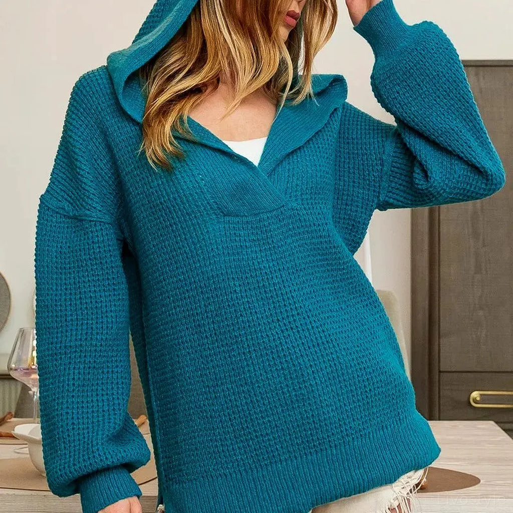 V-Neck Pullover Hoodie with Raw Edge Detail