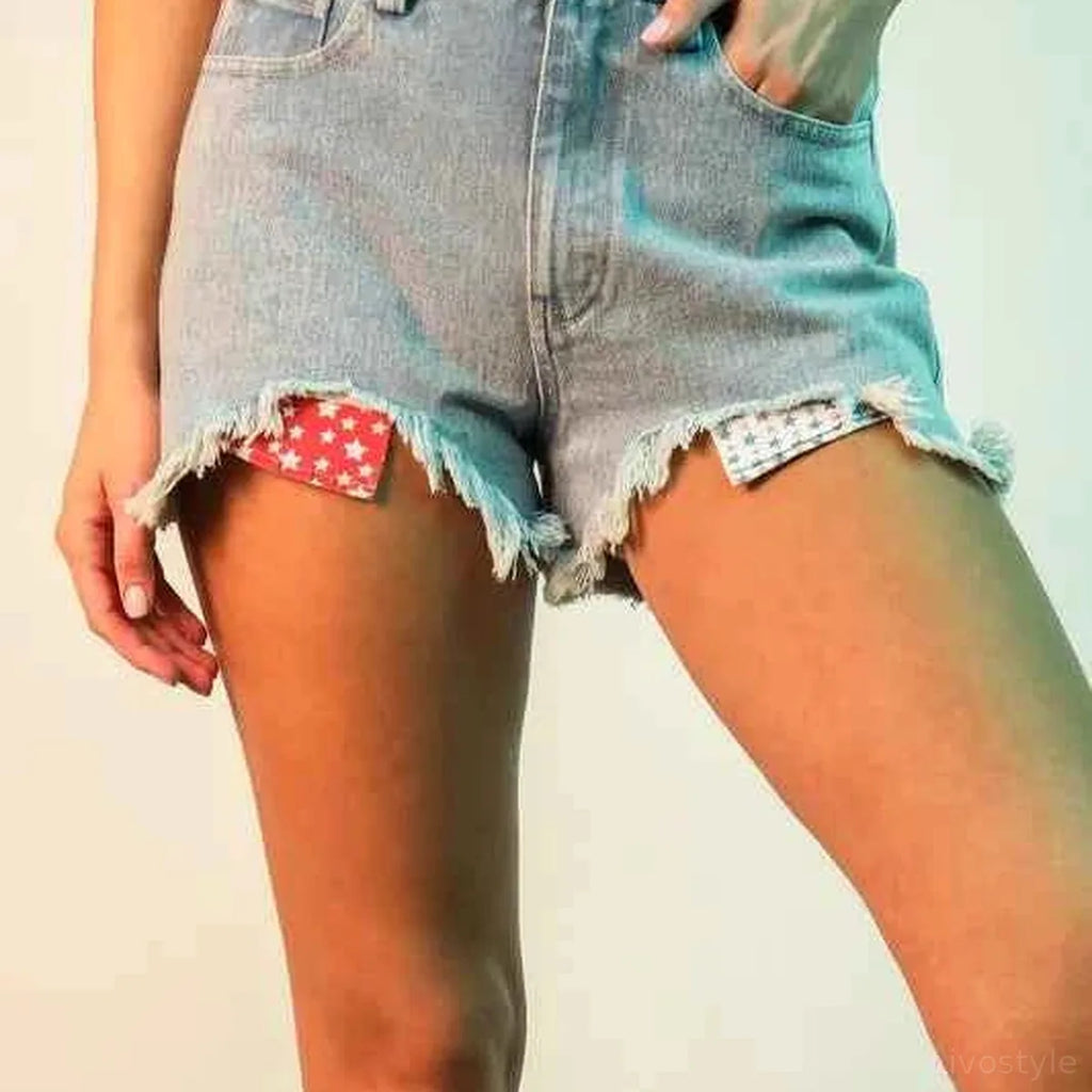 Raw Hem Pocketed Contrast Washed Denim Shorts