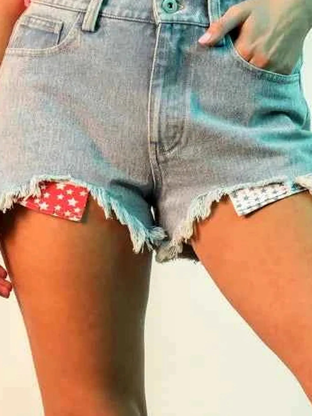 Raw Hem Pocketed Contrast Washed Denim Shorts